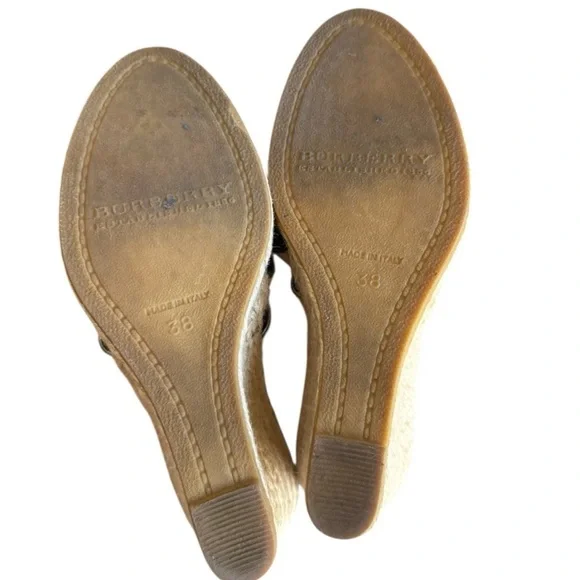 Burberry Nova Check Plaid Espadrille Wedge Sandal Heels Patent Leather 38/7.5-8 - Picture 10 of 12